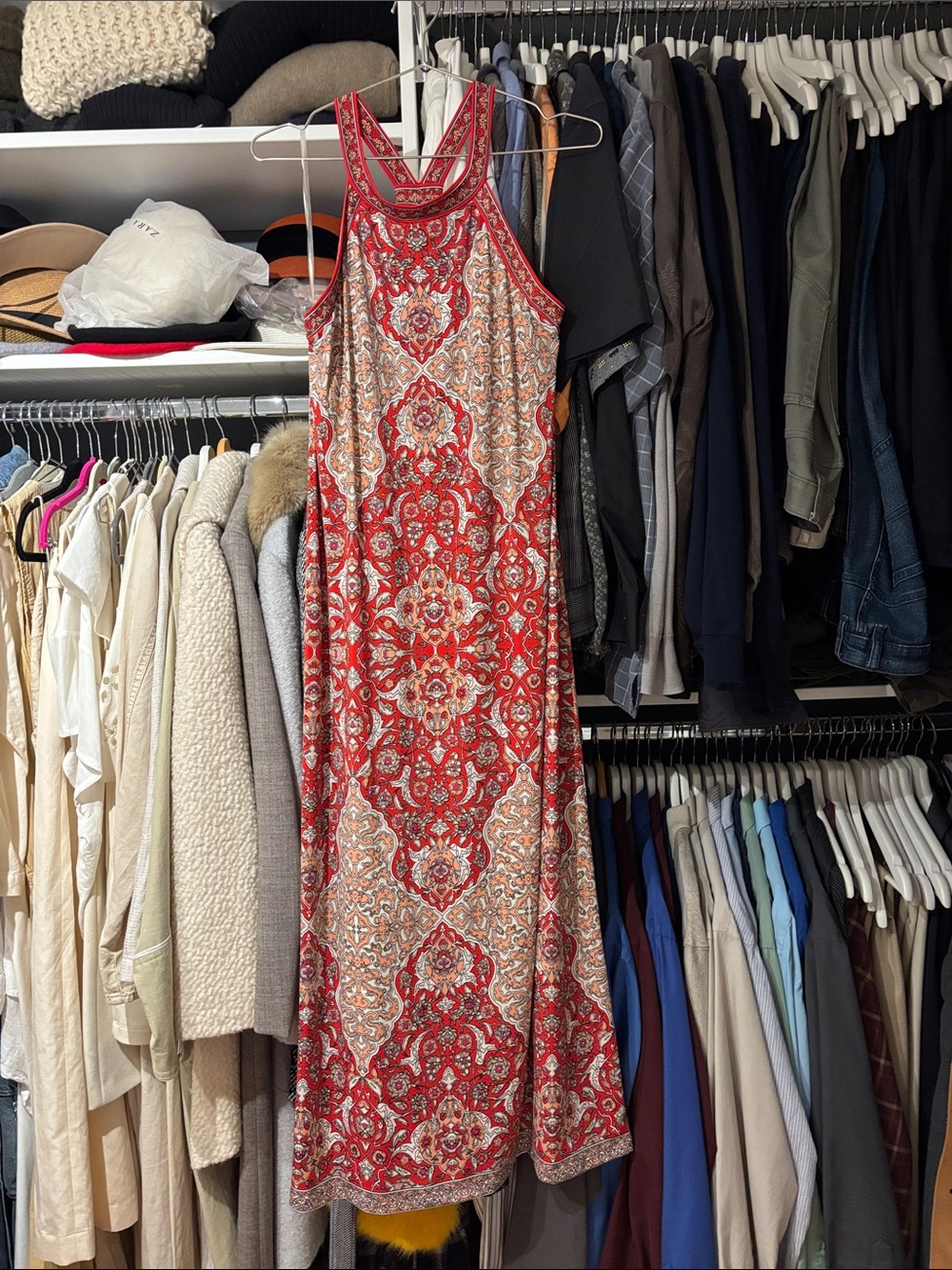 Max Studio Red Paisley Halter Maxi Dress